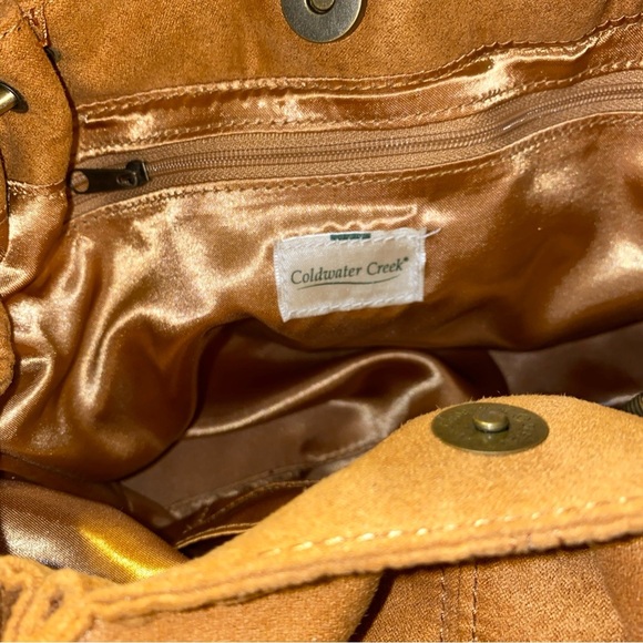 Coldwater Creek Caramel Brown Faux Suede with Faux Croc Trim Bag NWT - Picture 4 of 6